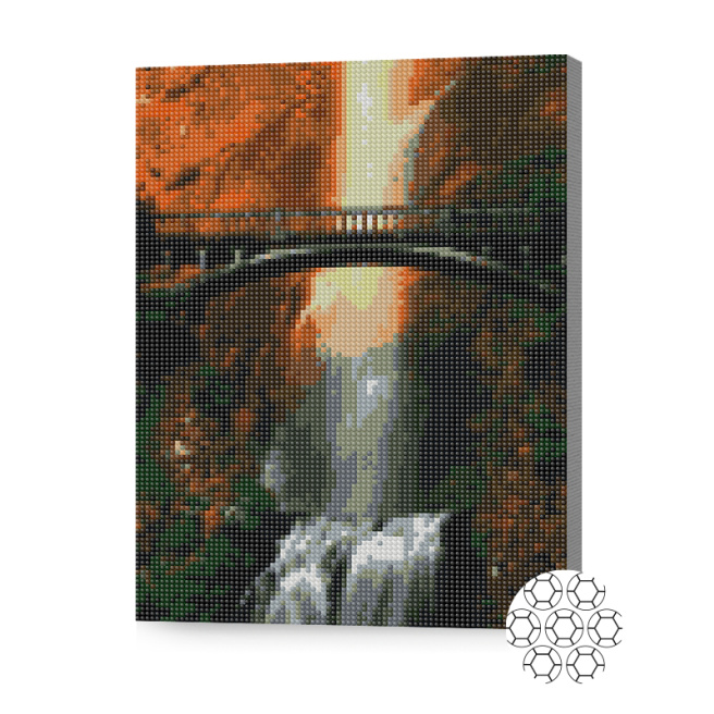 Водопад и мост, 30x40 см, алмазная мозаика