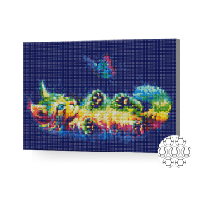 Motănaș și fluture neon, 30x40 cm, mozaic cu diamante