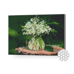 Lăcrămioare în vază de sticlă, 30x40 cm, mozaic cu diamante