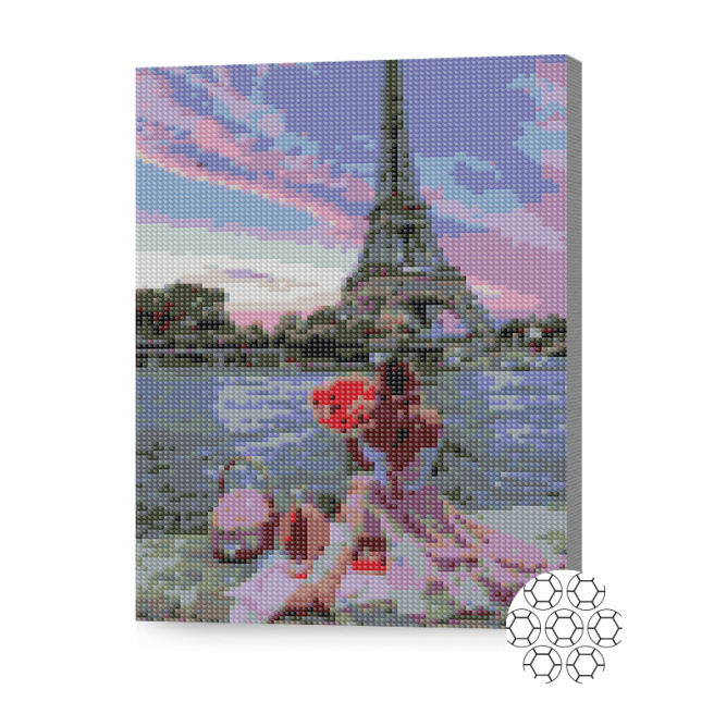 Întâlnirea la Turnul Eiffel, 30x40 cm, mozaic cu diamante