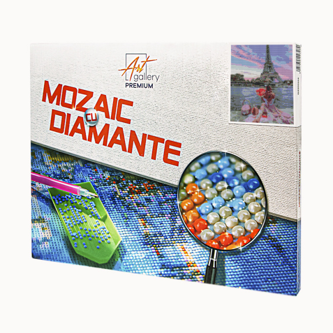 Întâlnirea la Turnul Eiffel, 30x40 cm, mozaic cu diamante