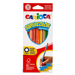 Set creioane colorate Carioca Supercolor, hexagonale, 12 culori