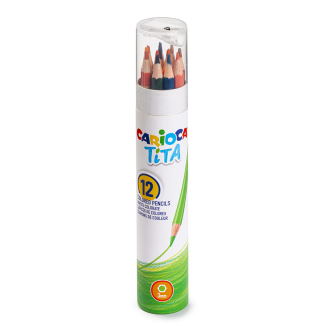 Creioane colorate Carioca Tita, 12 culori + ascuțitoare, în tub