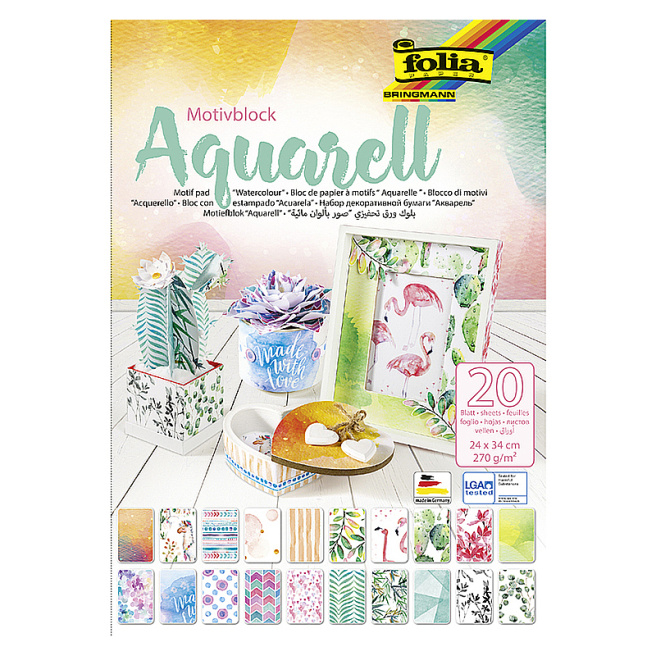 Set de hârtie pu design Acuarelă, 24x34 cm, 20 foi, 270 g/m², 20 motive