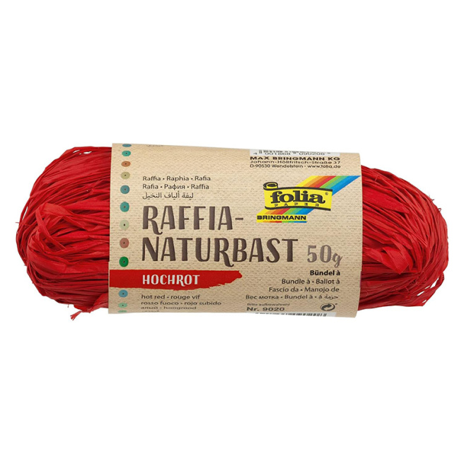 Натуральная рафия, 50 г, цвет ярко-красный