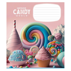 Тетрадь 12 листов, косая линейка, Школярик Candy world