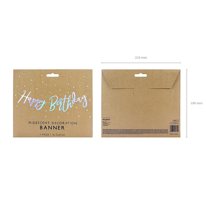 Banner Happy Birthday, perlă, 16.5 x 62 cm