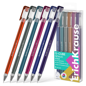 Набор гелевых ручек ErichKrause G-Cube Stick Metallic, 6 штук 1 мм