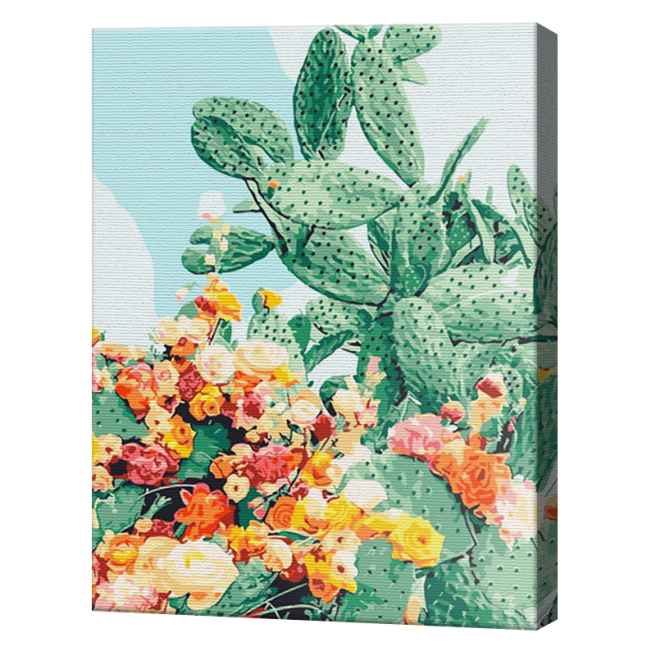 Flori și cactus, 30x40 cm, pictură pe numere