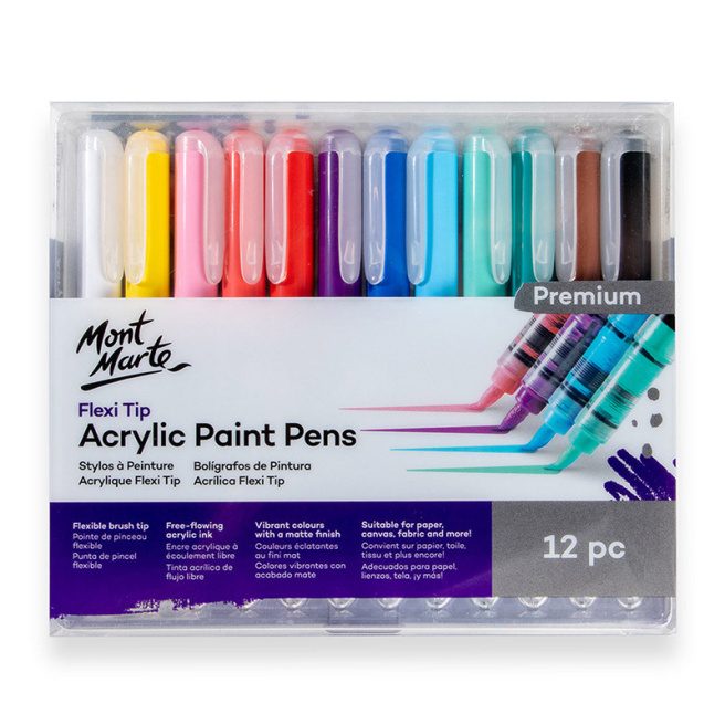 Set de markere acrilice cu vârf flexibil Premium, 12 bucăți
