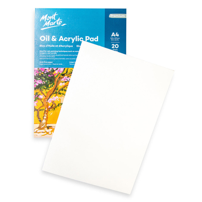 Bloc pentru pictură în ulei și acrilic Premium, A4, 20 de foi, 350 g/m²