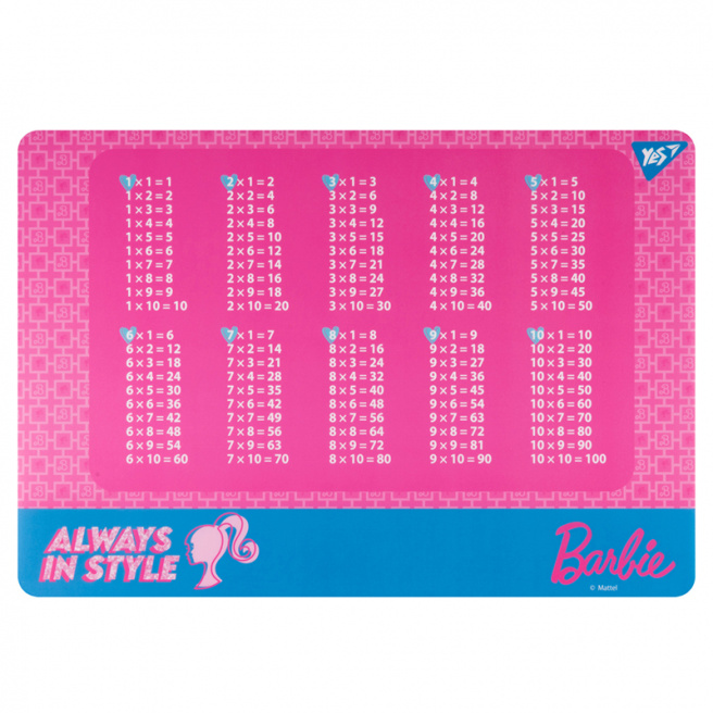 Acoperire pentru masă plastic YES tablă înmulțirii "Barbie", roz, 43x29 cm