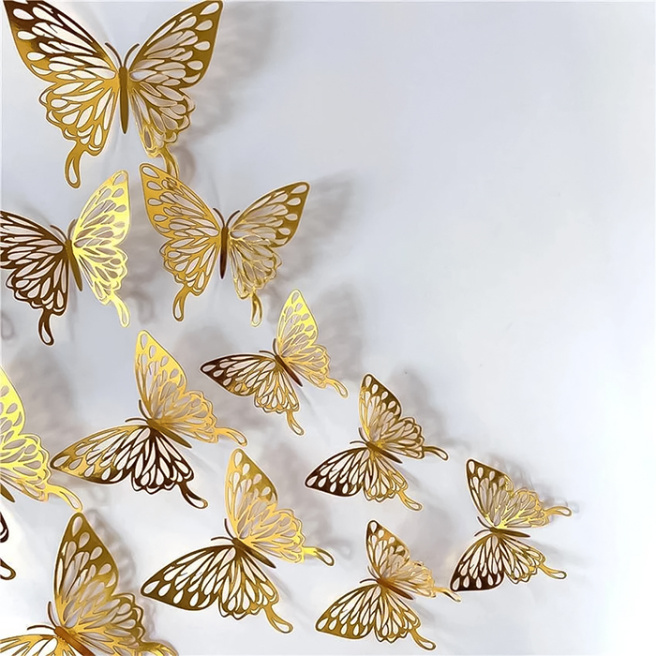 Set décor, Fluturi Papilio, auriu holografic, 12 bucăți
