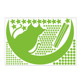 Autocolant de perete fosforescent, Pisici, Stele, Lună