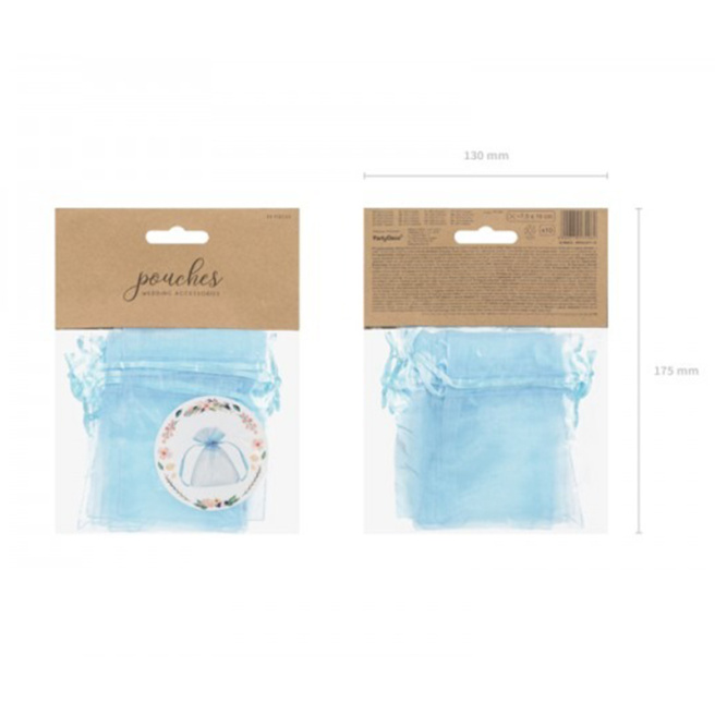 Set săculețe din organza, 10 cm, 10 bucăți, culoarea Albastru deschis