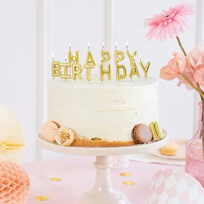 Lumânări pentru tortă Happy Birthday, aur, 2,5 cm