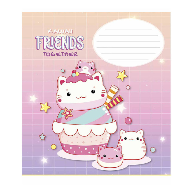 Caiet 12 foi, pătrățele, Shkolyarik Kawaii Friends