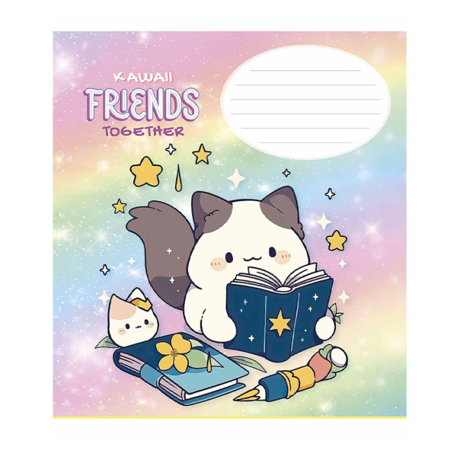 Caiet 12 foi, pătrățele, Shkolyarik Kawaii Friends