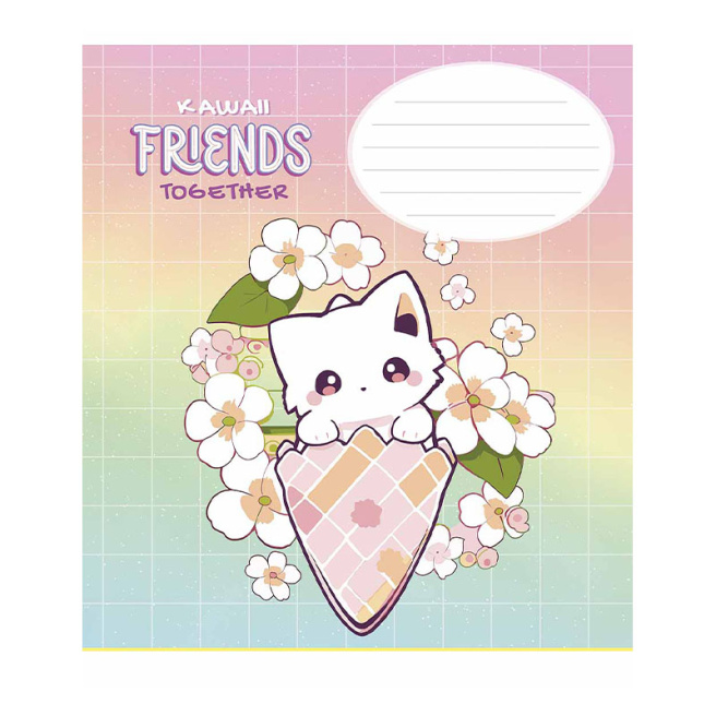 Caiet 12 foi, pătrățele, Shkolyarik Kawaii Friends