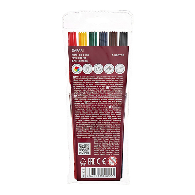 Набор фломастеров ErichKrause Safari Ultra Washable 6 цветов