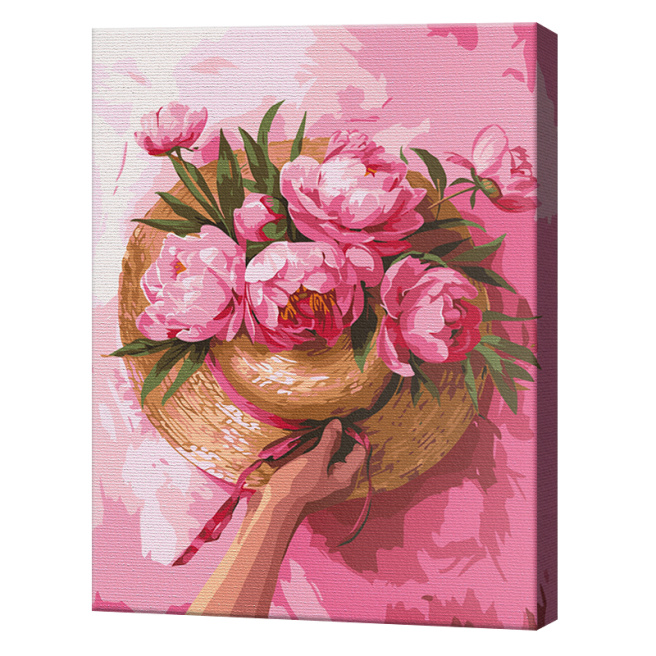 Pălărie printre flori, 40x50 cm, pictură pe numere