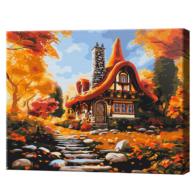 Căsuță toamnă, 40x50 cm, pictură pe numere