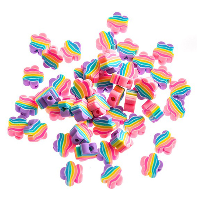 Set de mărgele din lut polimeric "Curcubeu si flori", 1 cm, 48 buc.