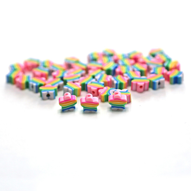 Set de mărgele din lut polimeric "Curcubeu si flori", 1 cm, 48 buc.