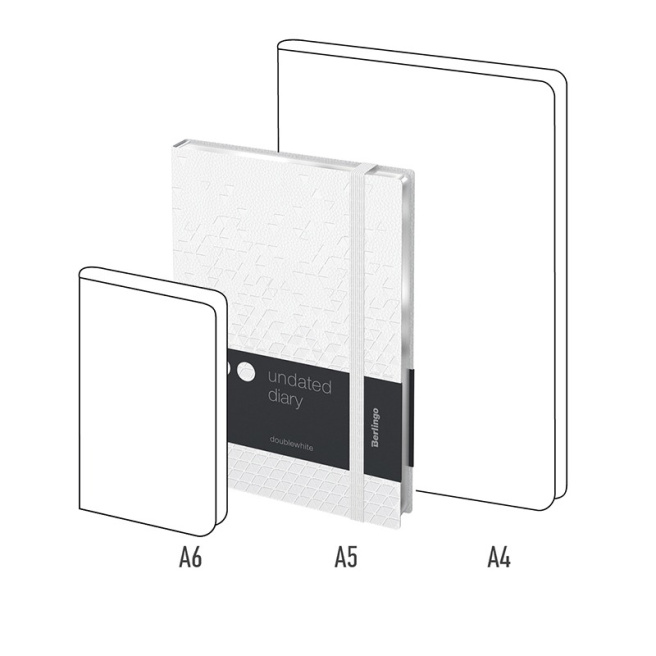 Agendă nedatată, A5, 136 foi Berlingo PU "DoubleWhite", margine argintie, cu elastic, albă