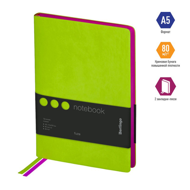 Carnet notițe A5 80 foi Berlingo PU "Fuze", margine colorată, verde