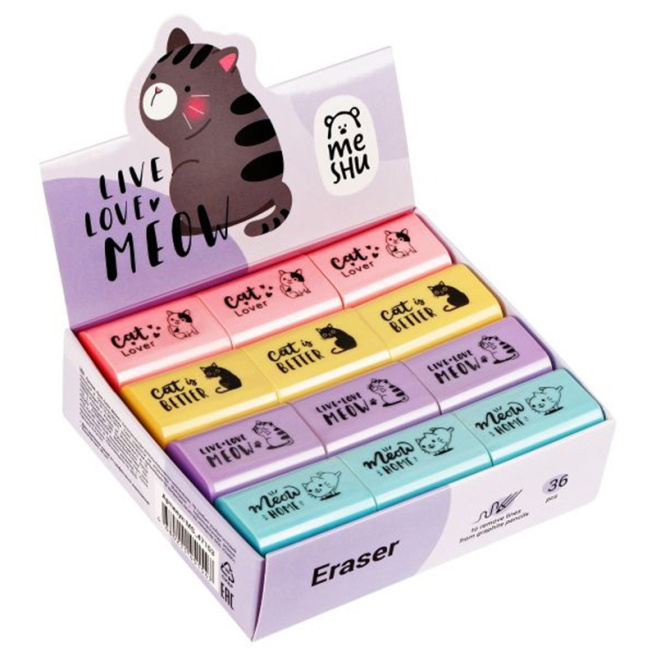 Radieră MESHU "Live, Love, Meow" 32х24х11 mm