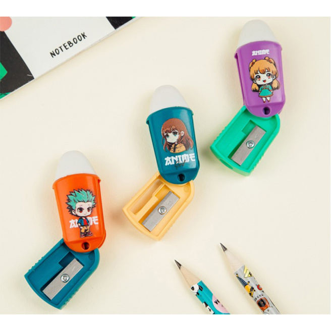 Точилка MESHU "Anime" 1 отверстие, с ластиком, ассорти