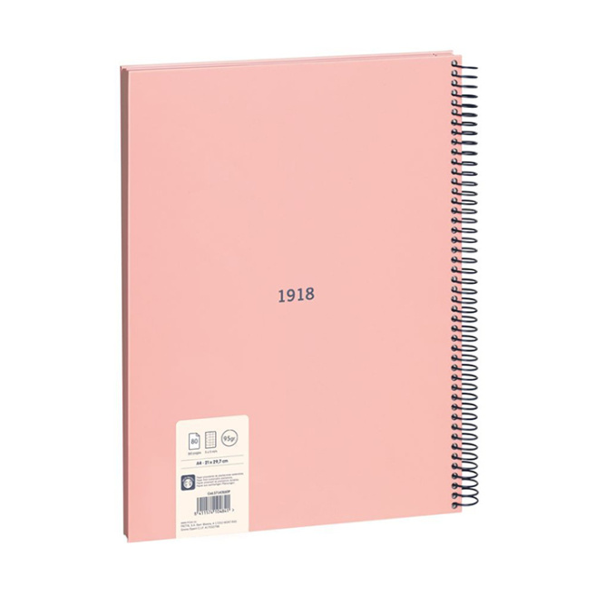 Caiet cu spiră A4 80 foi pătrățele MILAN copertă tare 430 Pink