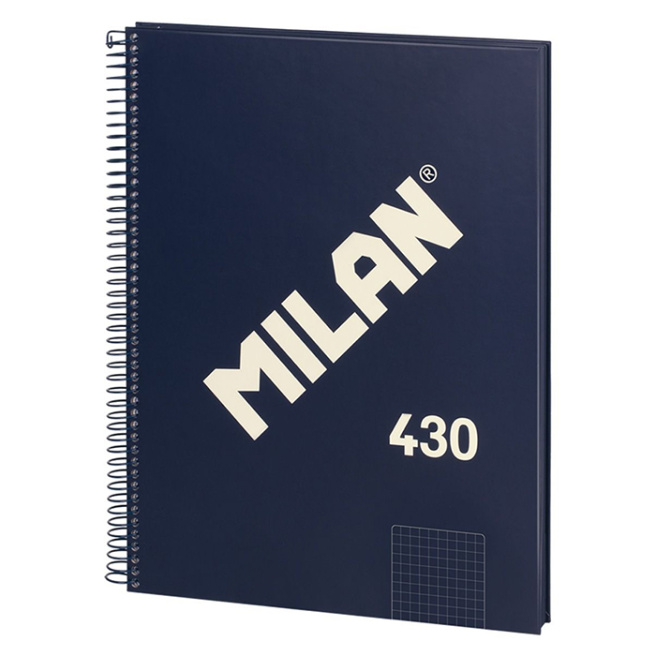 Caiet cu spiră A4 80 foi pătrățele MILAN copertă tare 430 Blue