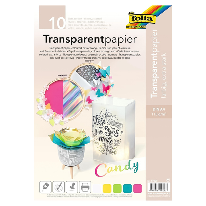 Набор цветной кальки для творчества "Candy", 5 цветов, A4, 10 листов