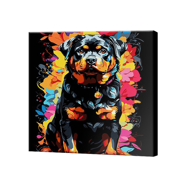 Rottweiler pe fond multicolor, 30x40 cm Black Eco, pictură pe numere