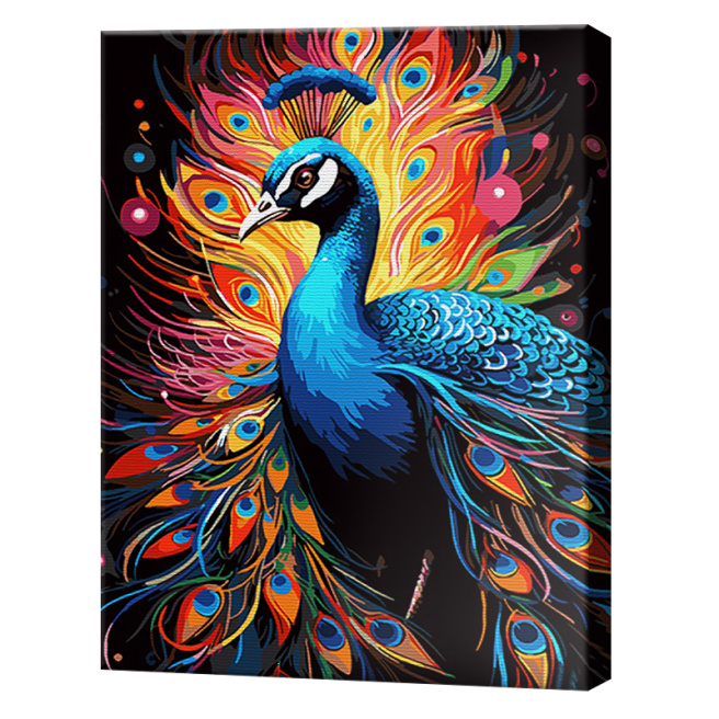 Magia paunului, 40x50 cm Black Eco, pictură pe numere