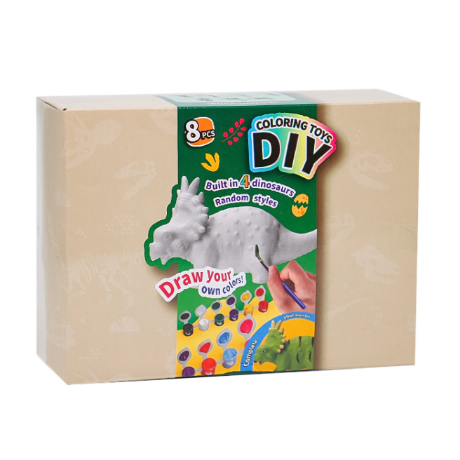 Set pentru pictură dinozauri, 4 figurine, culori, pensulă, 11 cm