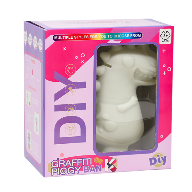 Set pentru pictat pușculiță, Dinozaur, 6 culori, pensulă, paletă, 21 cm