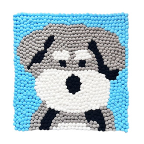 Серый пес, 30x30 см, картина с помпонами