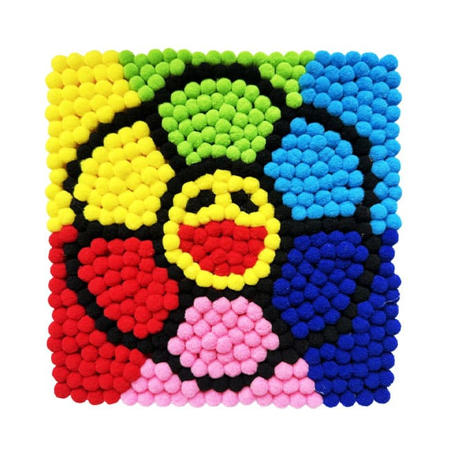 Floarea multicoloră, 20x20 cm, tablou cu pompoane