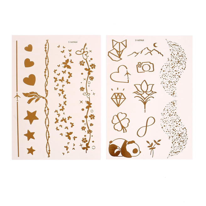 Tatuaje transfer pentru copii, 10×15 cm, set 2 coli, auriu, „Animăluțe, modele”
