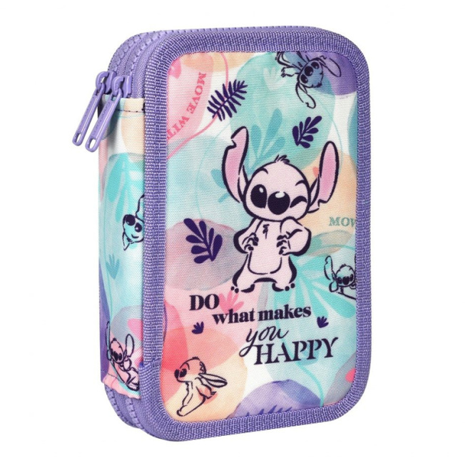Пенал школьный Disney Fashion Stitch, с 2-я отделениями, наполненный