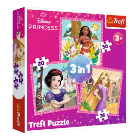 Puzzle "3in1" -  Beautiful flowers / Disney Princess