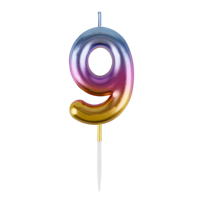 Свеча для торта с держателем MESHU "Цифра "9", 6 см, градиент