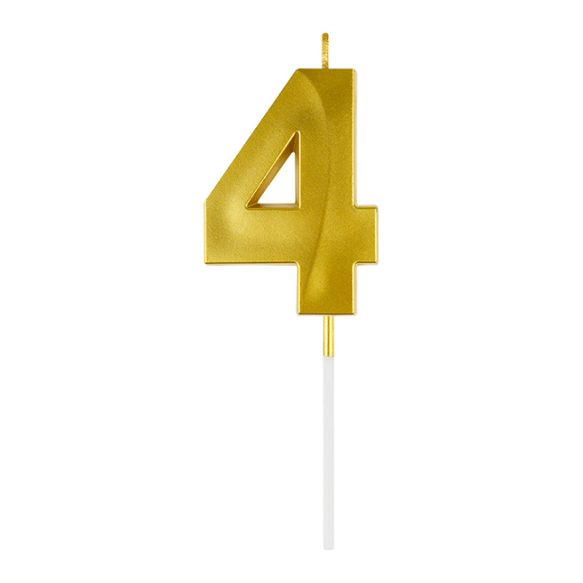 Lumânare pentru tort cu suport MESHU "Cifra 4", 7 cm, aurie