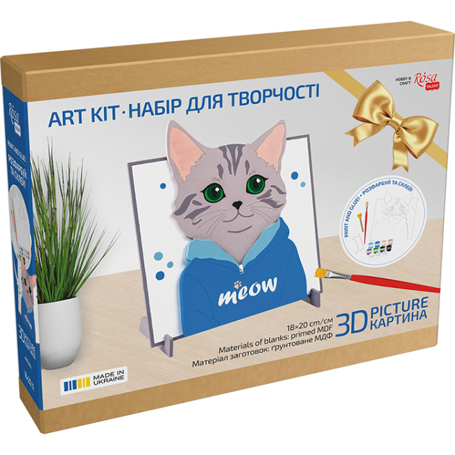 Set, pictură 3D, „Meow”, carton grunduit, 18x20 cm, ROSA TALENT