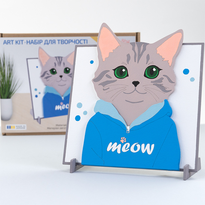Set, pictură 3D, „Meow”, carton grunduit, 18x20 cm, ROSA TALENT