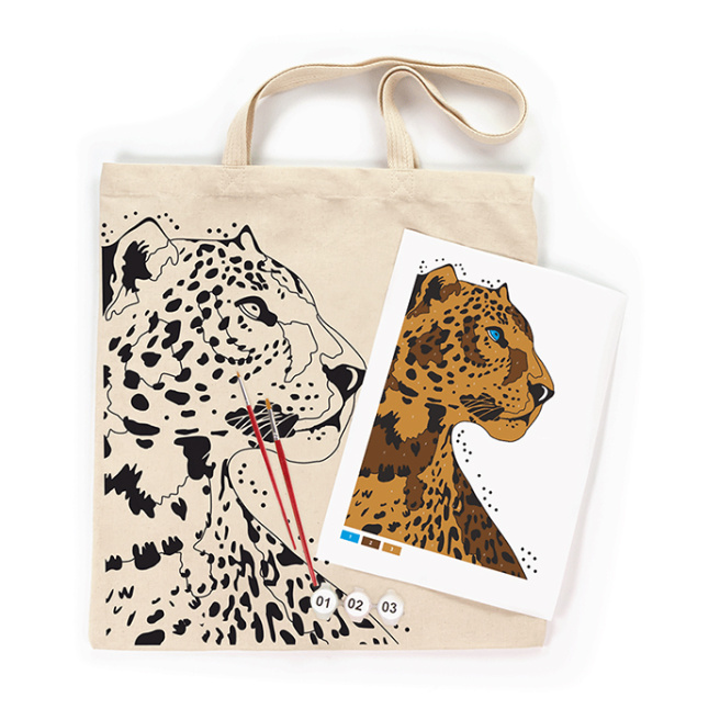 Set de pictat, Eco shopper, “Leopard”, A3, bumbac 220 g/m2, 38x42cm