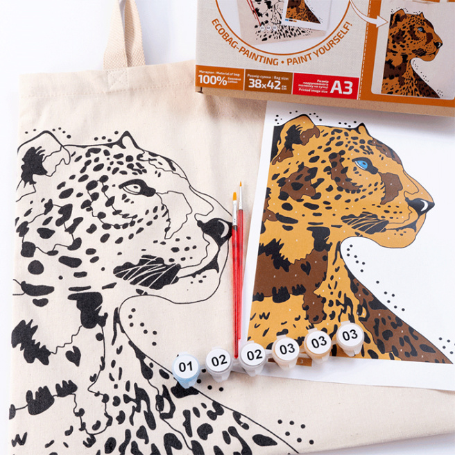 Set de pictat, Eco shopper, “Leopard”, A3, bumbac 220 g/m2, 38x42cm